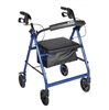 Aluminum four wheeled Rollator walker with blue colored aluminum frame