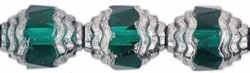 Antique Style Faceted Firepolish 10/8mm: ASFFP-5073 - Oval Silver: Emerald - 1 piece