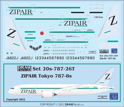 1:200 ZIPAIR Tokyo Boeing 787-8 (with full tail decal)