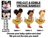 PRE-CUT Gold Red Accents Vintage Baby Girl EDIBLE Cake Topper Image Afro Puffs