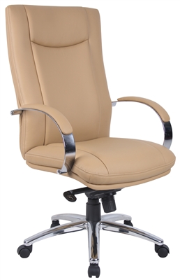Aaria Collection Elektra High Back Executive Chair / Chrome Finish / Tan Upholstery/ Knee Tilt