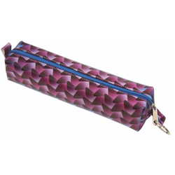 Lenticular pencil case with black, blue, and purple woven pattern