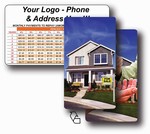 Lenticular mortgage calculator with real estate realtor hands sold keys to buyer of house, flip