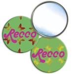 Lenticular mirror with yellow, red, and green butterflies on a green background, color changing flip