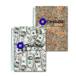 Lenticular 5 x 7  inches 3D notebook with USA American money, currency, dollars and coins, flip