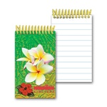 Lenticular mini notebook with large white tropical Hawaiian plumeria flower, depth