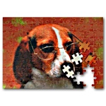 Lenticular jigsaw puzzle with custom design, Beagle puppy dog wearing glasses tilts it head and floppy ears side to side, flip