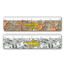 Lenticular 6" ruler with United States of America USA money, currency, dollars and coins, flip
