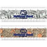 Lenticular PET 6" MI ruler with United States of America USA money, currency, dollars and coins, flip