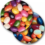 Lenticular sticker with custom design, colorful rainbow assorted Jelly Belly jelly beans, flip