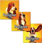 Lenticular sticker with custom design, Pedigree dog with big floppy ears has them blow in the wind, animation