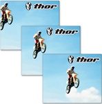 Lenticular sticker with custom design, Thor motocross apparel, motorcycle rider flies through the air after he hits a jump, flip