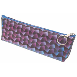 Lenticular pencil case with black, blue, and purple woven pattern
