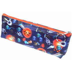 Lenticular pencil case with universe space ships, planets, comets and asteroids, depth