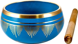 Wholesale Flower of Life Brass Tibetan Singing Bowl - Blue 6"D