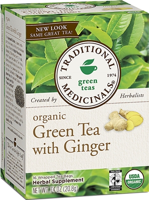 Organic Green Tea with Ginger: Boxed Tea / Individual Tea Bags: 16 Bags