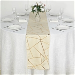 9FT Beige Geometric Table Runner With Gold Foil Patterns