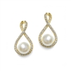 Gold Eternity Symbol  Cubic Zirconia Wedding Earrings with Pearl<br>4075E-G