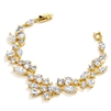 Elegant 6 1/2" Petite Length CZ Wedding Bracelet - 14K Gold Plated Mosaic Design<br>4129B-G-6