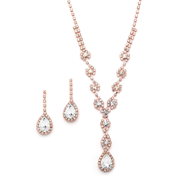 Dramatic Rhinestone Prom or Wedding Necklace Set with Pear Drops<br>4231S-RG