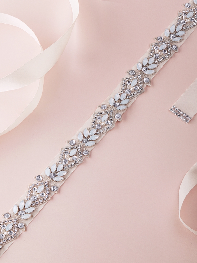 Bridal Belt Crystal White Opal Ivory Pearls