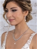 Luxe CZ and Pearl Teardrop Statement Bridal Necklace and Earrings Set in Platinum<br>4646S-I-S