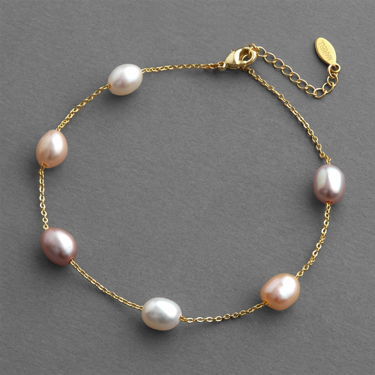 Champagne Multi-Color Freshwater Bracelet in Thin Gold Chain