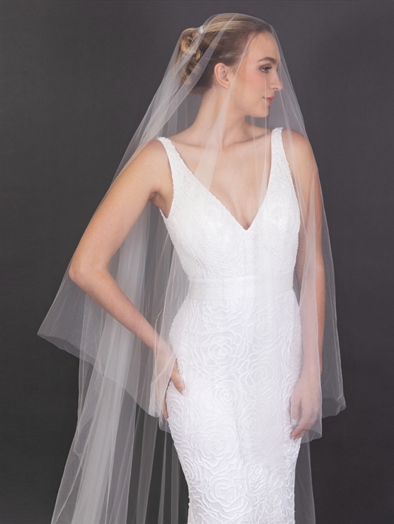 Soft Italian Tulle 120"L x 108"W Royal Cathedral Cut Edge Drop Veil With 40" Blusher<br>4681V-I-120