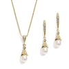 14K Gold Wedding Necklace & Earrings Jewelry Set with Freshwater Pearl<br>491S-G