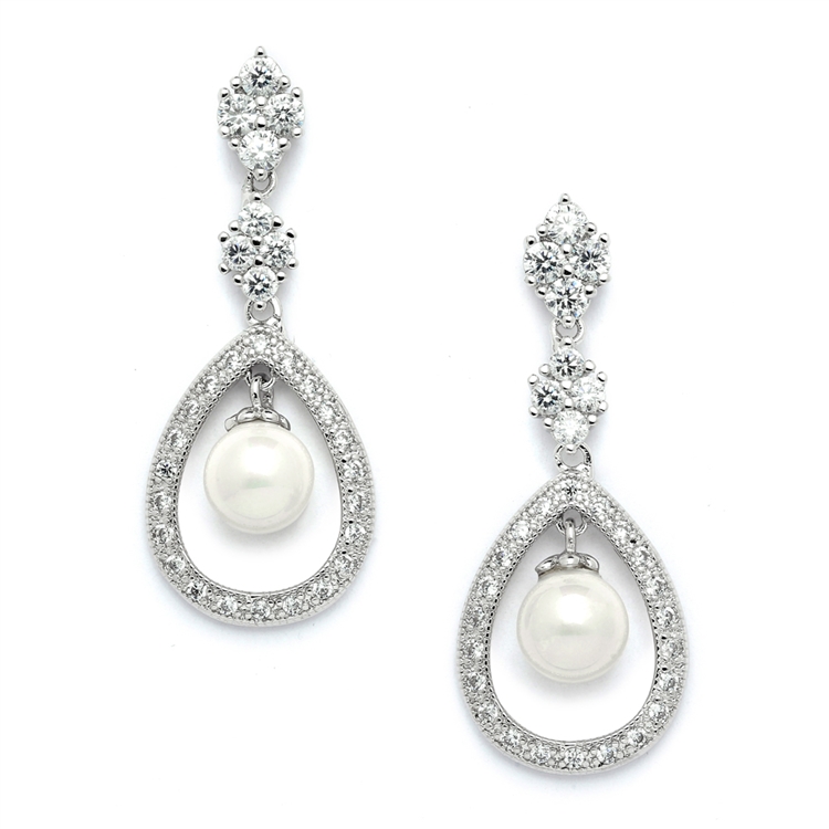 Pave CZ Wedding Earrings with Caged Pearl<br>700E-S