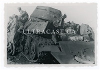 German Motorcycle Troops with a Captured T-34 Tank, Russia , Original WW2 Photo