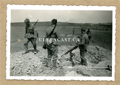 German Soldiers in Captured French Defensive Position with Hotchkiss M1914 MG, France 1940, Original WW2 Photo