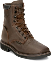 Justin Men's Driller Comp Toe Waterproof 8" Lace Up Work Boots Brown
