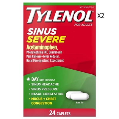 Tylenol Sinus Severe Daytime Non Drowsy 24 Caplets 2 Packs