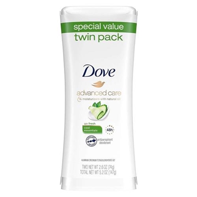 Dove Advanced Care Go Fresh 48 Hour Deodorant Cool Essentials 2.6oz / 74g Twin Pack