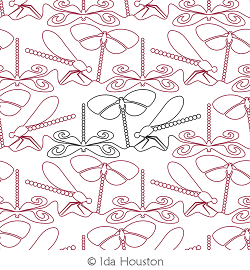 Dragonfly Days Pantograph by Ida Houston. This image demonstrates how this computerized pattern will stitch out once loaded on your robotic quilting system. A full page pdf is included with the design download.