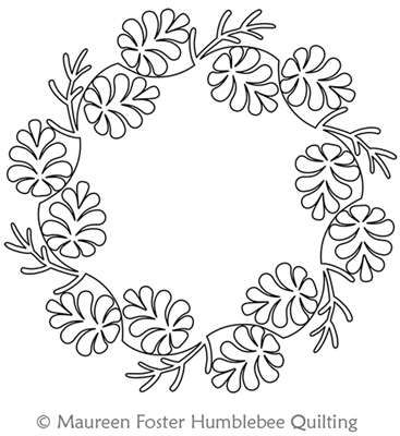Pine Cone Sprig Wreath by Maureen Foster. This image demonstrates how this computerized pattern will stitch out once loaded on your robotic quilting system. A full page pdf is included with the design download.