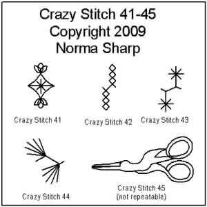 Digital Quilting Design Crazy Quilt Stitches 41-45 by Norma Sharp.
