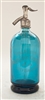 Blue Lithographed Vintage Seltzer Bottle | The Seltzer Shop | Colored Argentine seltzer bottle - vintage seltzer pendant light - wine chiller interior design elements
