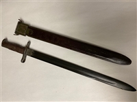 SPRINGFIELD  16" WWI BAYONET WITH WOOD GRIPS COMPLETE SCABBARD.