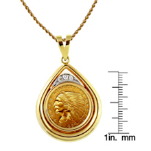 $2.50 Indian Head Gold Piece Quarter Eagle Coin in 14k Gold Teardrop Pendant w/Diamonds