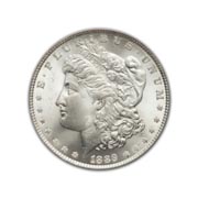 1889CC Morgan Silver Dollar in Uncirculated Condition (MS62) Graded by AACGS