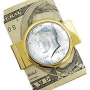 1964 First-Year-of-Issue Silver JFK Half Dollar Goldtone Money Clip