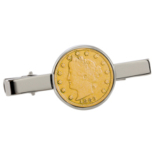 Gold-Layered 1800's Liberty Nickel Silvertone Tie Clip