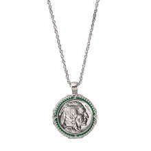 Buffalo Nickel Green Enamel Coin Pendant Necklace