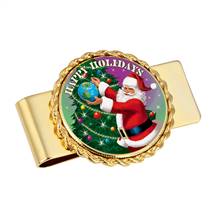 Santa Colorized JFK Half Dollar Coin Goldtone Money Clip