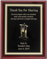 AA Thank you for Sharing Plaque - Laser Engraved Metal Plate on Mahogany