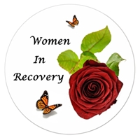 2" Diameter White Sticker - Women in Recovery with Rose and Butterflies