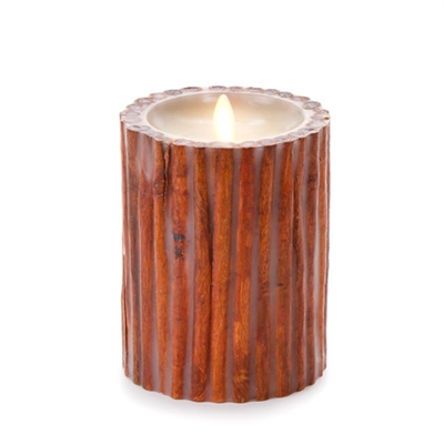 Luminara - Flameless LED Candle - Embedded Cinnamon Sticks - Indoor - Unscented Ivory Wax - Remote Ready - 4" x 5"