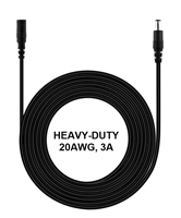 10-ft Power Extension Cable - HEAVY-DUTY - 20AWG - 3A - 5.5mm x 2.1mm Barrel Connectors - Works with Battery Eliminator Kits